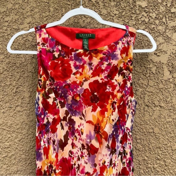 Lauren Ralph Lauren Womens Silk Spring‎ Dress Lined Floral Red Size 6 - Picture 2 of 10
